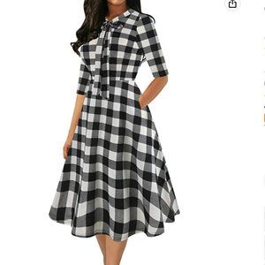 DRESS - Women's Vintage Bow Tie Pockets Casual Work Party Cocktail Large